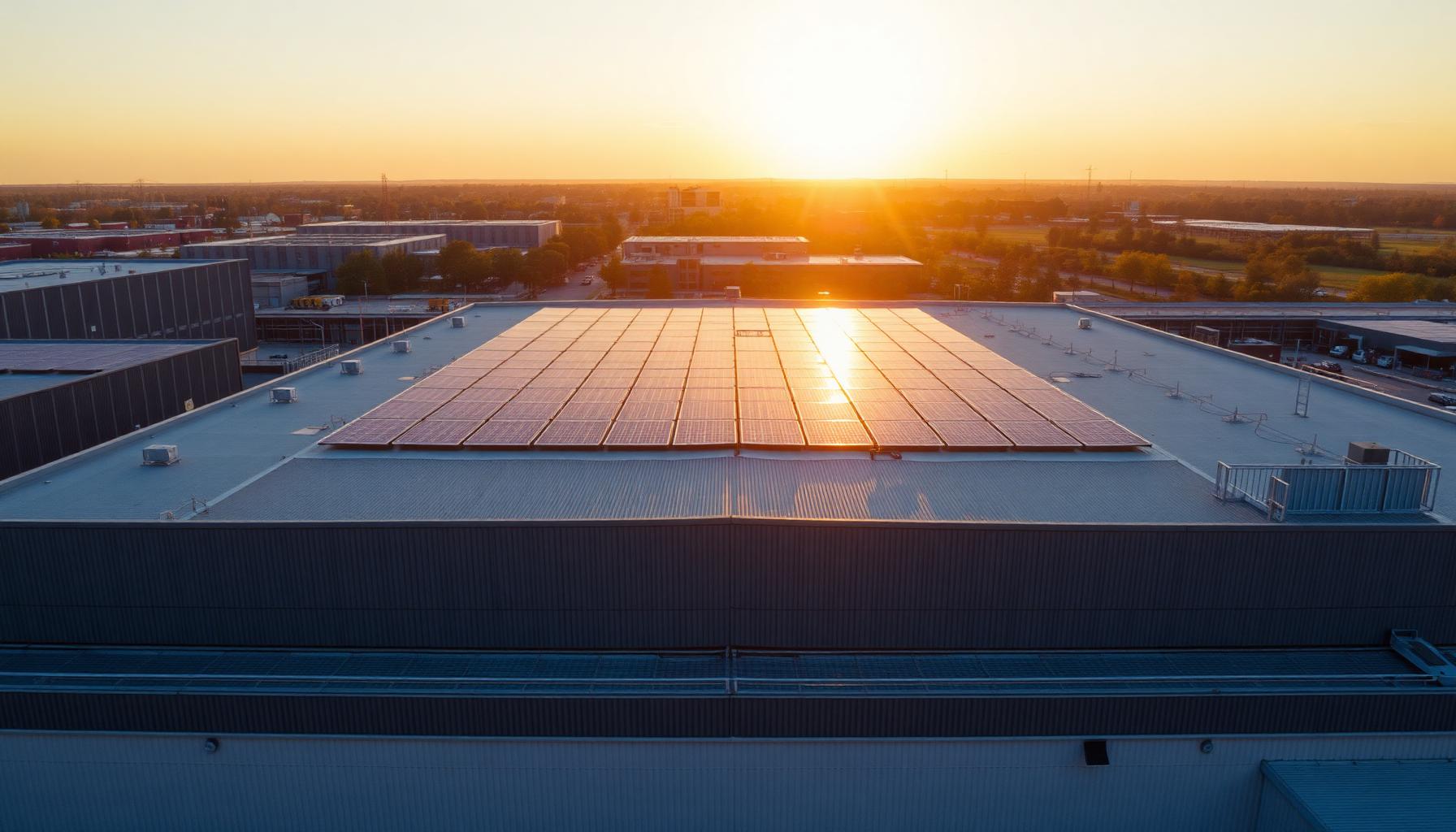 Rooftop solar installation at sunrise
